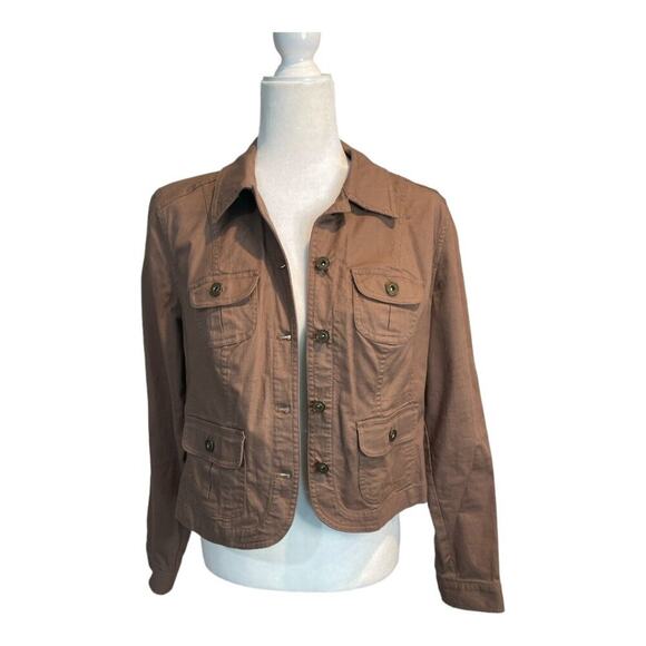 Women's Style & Co Light Brown Cropped Lightweight Cotton Utility Jacket Small - Picture 2 of 5